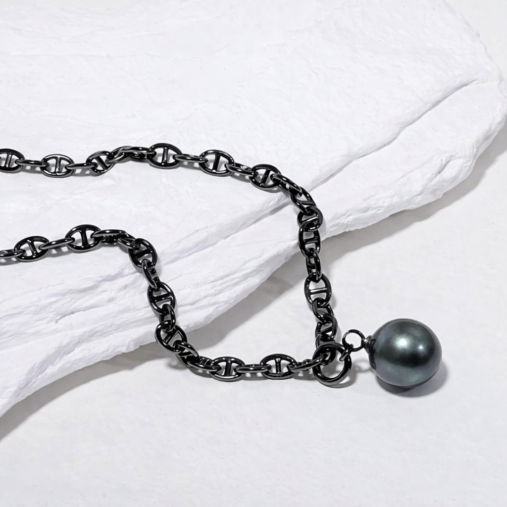 14.7 Tahitian Pearl with Oval Cable Chain Necklace