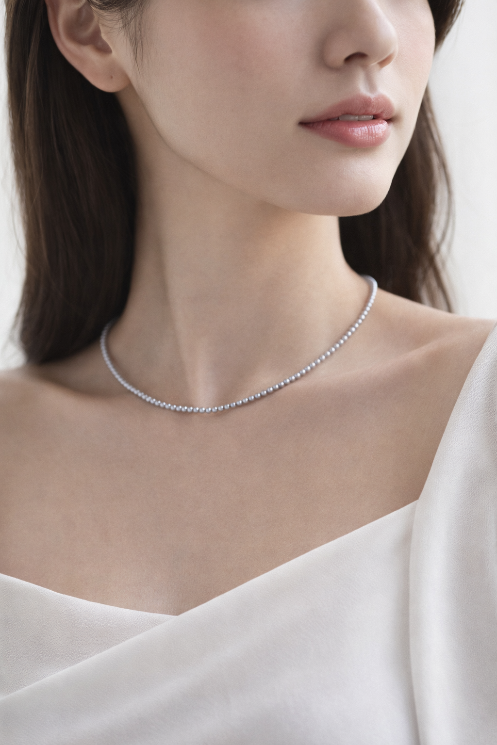 3mm 正圓灰色淡水珍珠頸鏈