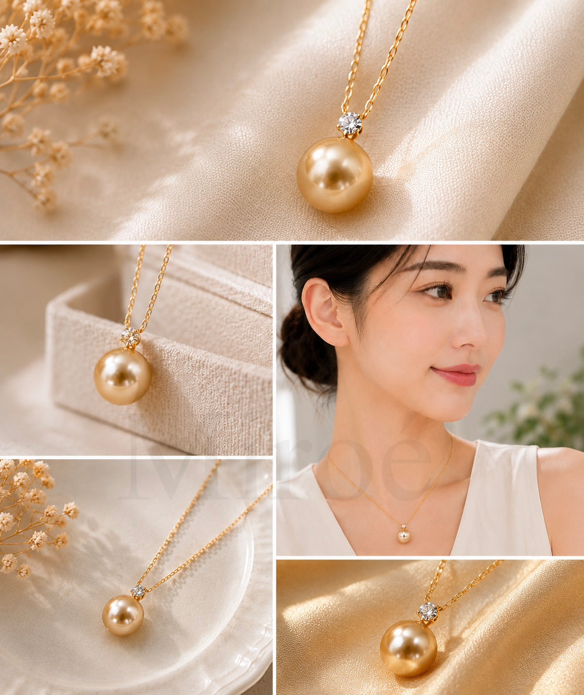 18K Gold Moissanite Princess Pendant|13–14mm Golden South Sea Pearl