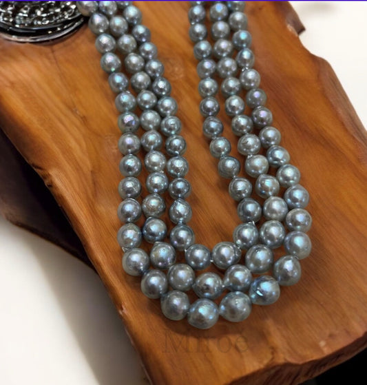 8mm Silver-Blue Tahitian Pearl Necklace
