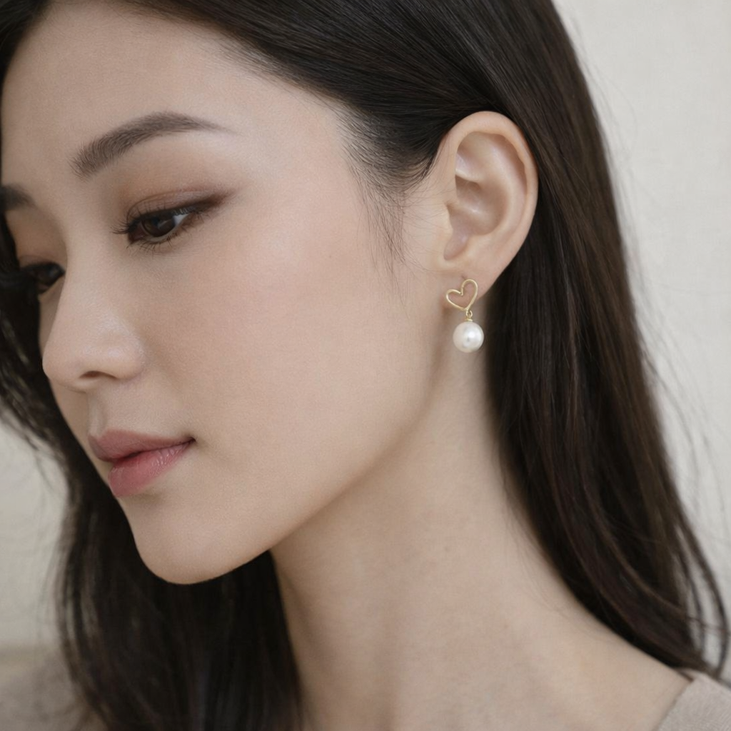 8–9mm Freshwater Pearl Heart Design Earrings (Pre-order)