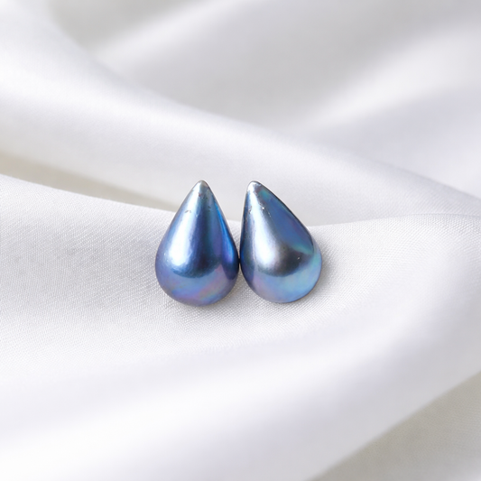Blue Teardrop Pearl Stud Earrings | 23–25mm Height