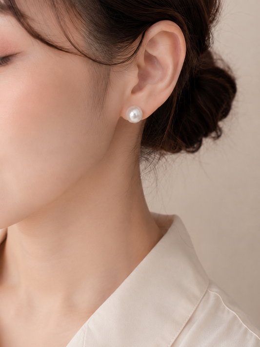 12–14mm Sayo White Freshwater Pearl Stud Earrings