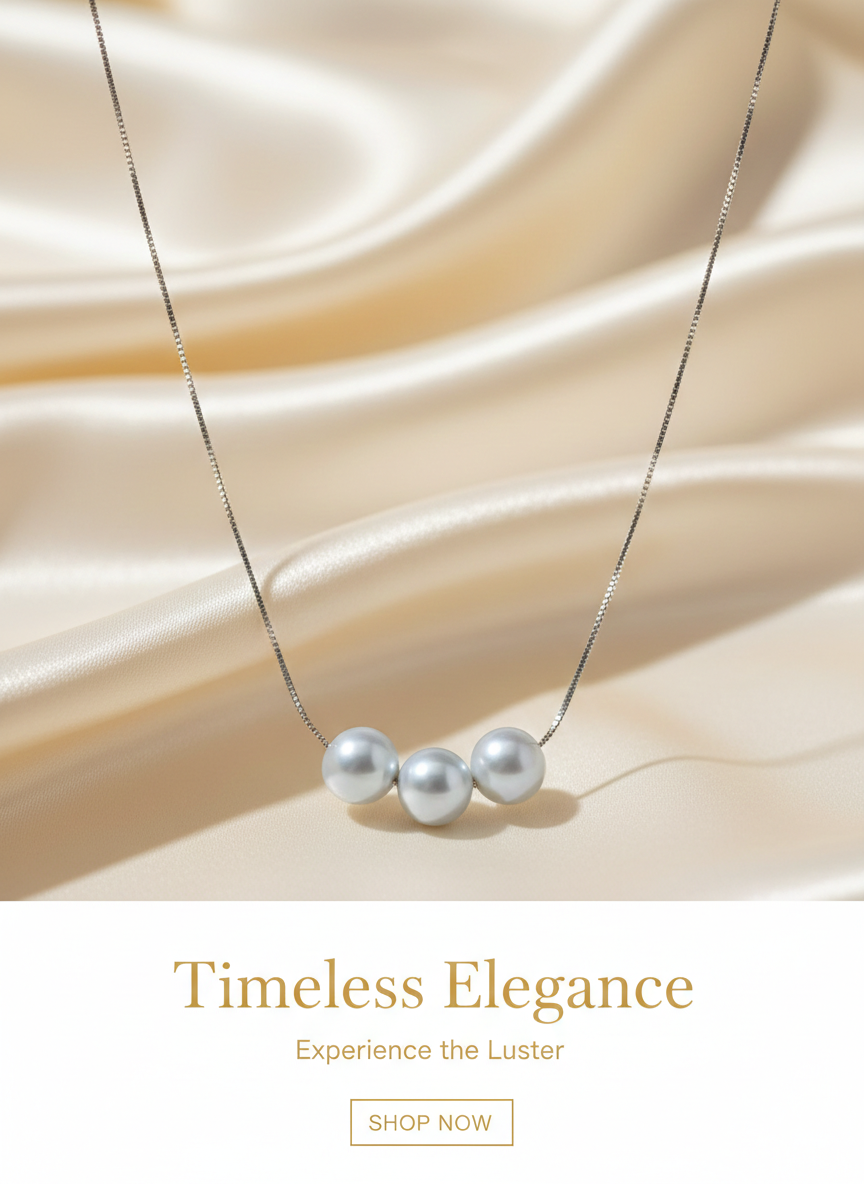 12mm 銀藍光"三粒珍珠"頸鏈