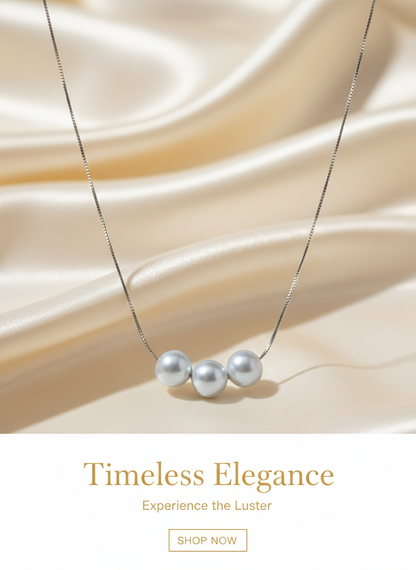 12mm 銀藍光"三粒珍珠"頸鏈