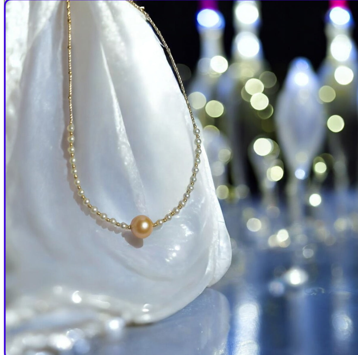 4–5mm Feather Gold Akoya × 11.5mm Golden Seawater Pearl Necklace (Made to you)