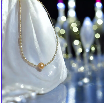 4–5mm Feather Gold Akoya × 11.5mm Golden Seawater Pearl Necklace (Made to you)
