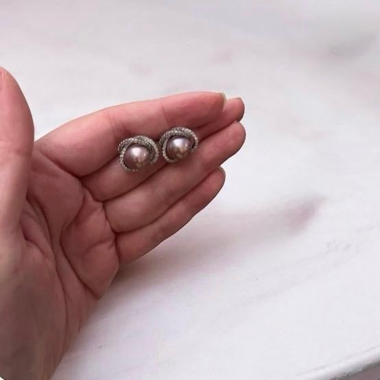 8–9mm 金屬光珍珠純銀耳環 