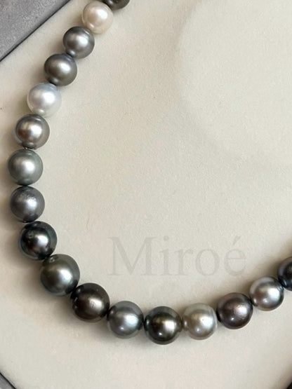 9-11mm 銀灰系混色大溪地珍珠頸鏈