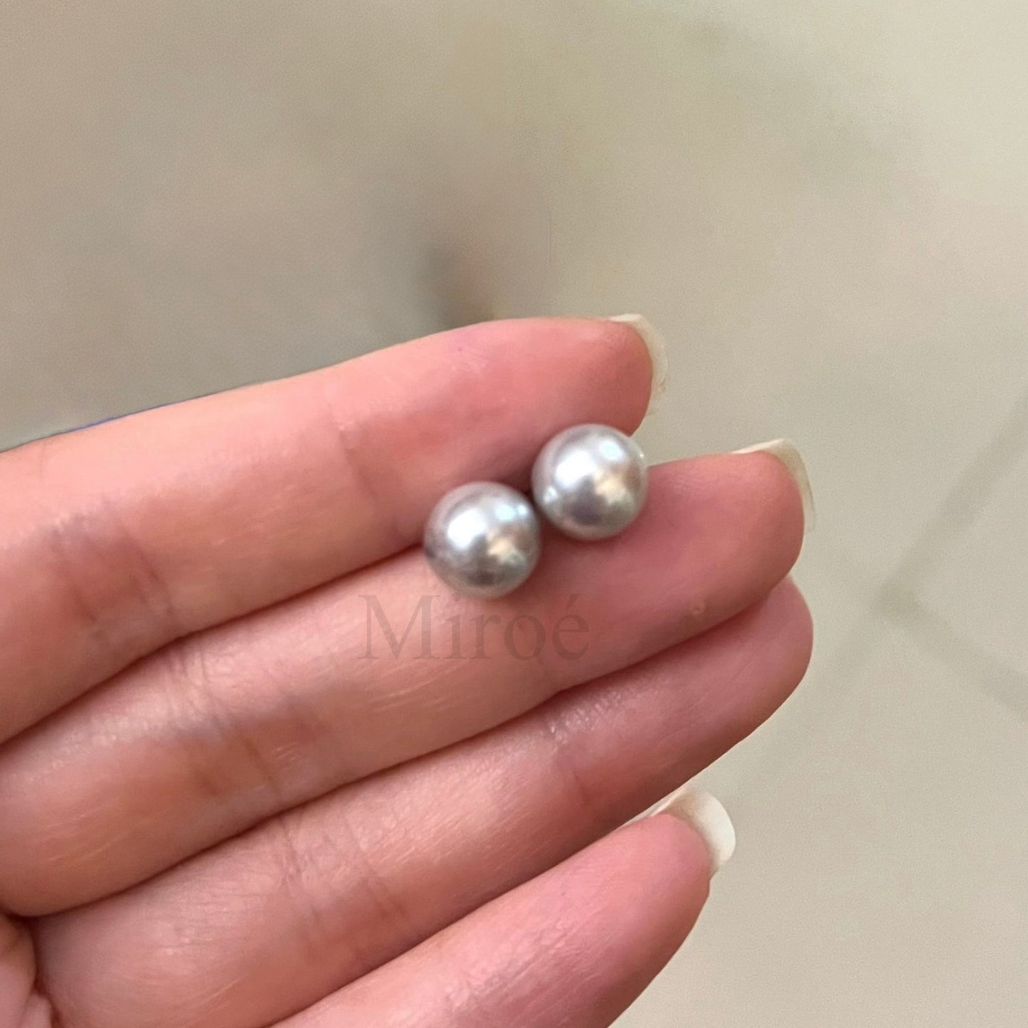 8mm Gray Tone Seawater Shintama Pearl Earrings