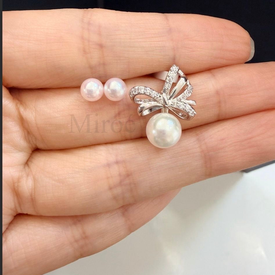 Japanese Akoya Pearl Set｜6–6.5mm Pink Earrings & 7–8mm White Pendant