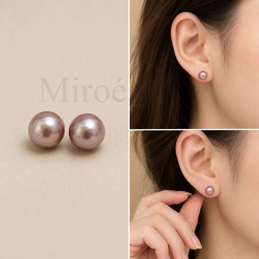 8–9mm Natural Lavender Freshwater Pearl Stud Earrings