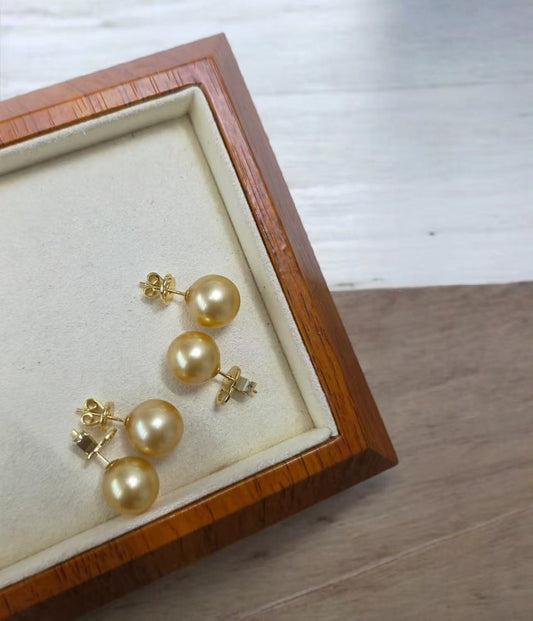 10-11mm South Sea Golden Pearl Earrings (with 18K Gold Post)