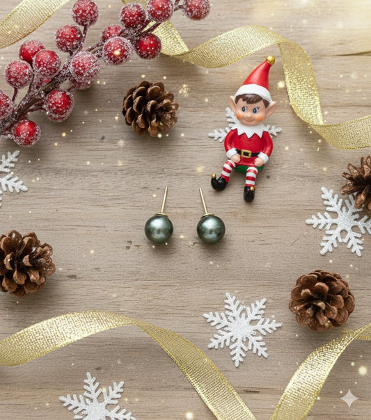 10.5mm Peacock Green Tahitian Pearl Earrings (Pre-order)