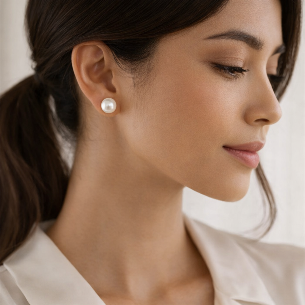 9.8mm 乾枯玫瑰色系賽澳白珍珠耳環