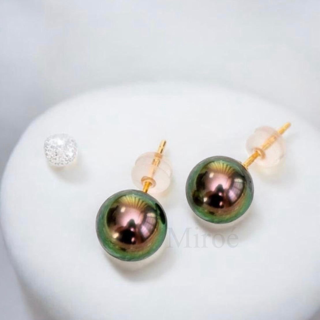 9–10mm罕有孔雀綠大溪地珍珠耳環 