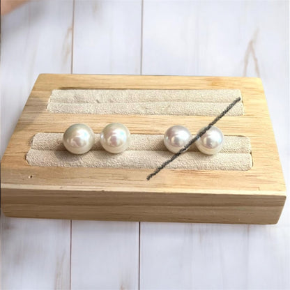 9.8mm 乾枯玫瑰色系賽澳白珍珠耳環