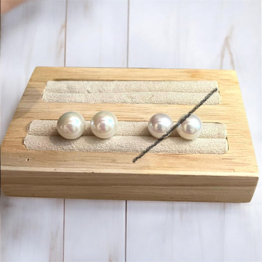 9.8mm 乾枯玫瑰色系賽澳白珍珠耳環