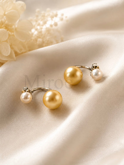 5-6mm Akoya × 9-11mmGolden South Sea Pearl Reversible Earrings (Made to You)