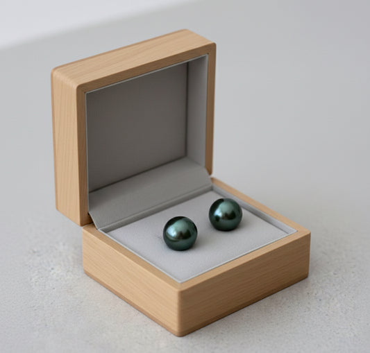 13mm Tahitian Pearl Peacock Green Tone Earrings (Pre-order)