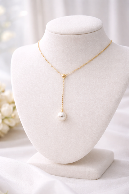 Y-Drop Design | Top-grade Freshwater White Pearl (Sayo Pearl) Necklace (9–10mm) (Pre-order)