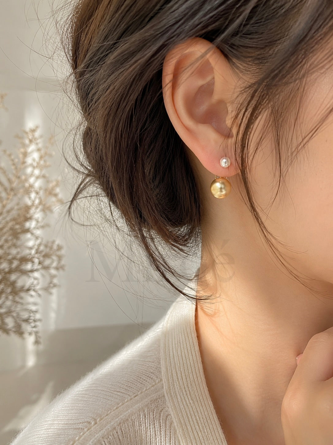 5-6mm Akoya × 9-11mmGolden South Sea Pearl Reversible Earrings (Made to You)