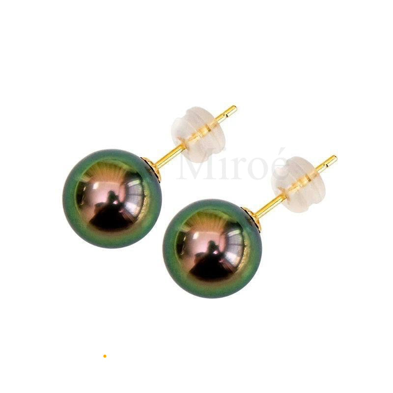 9–10mm罕有孔雀綠大溪地珍珠耳環 