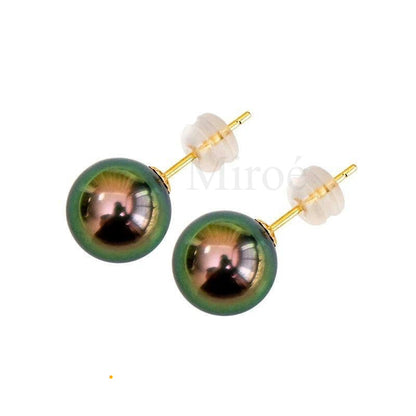 9–10mm罕有孔雀綠大溪地珍珠耳環 