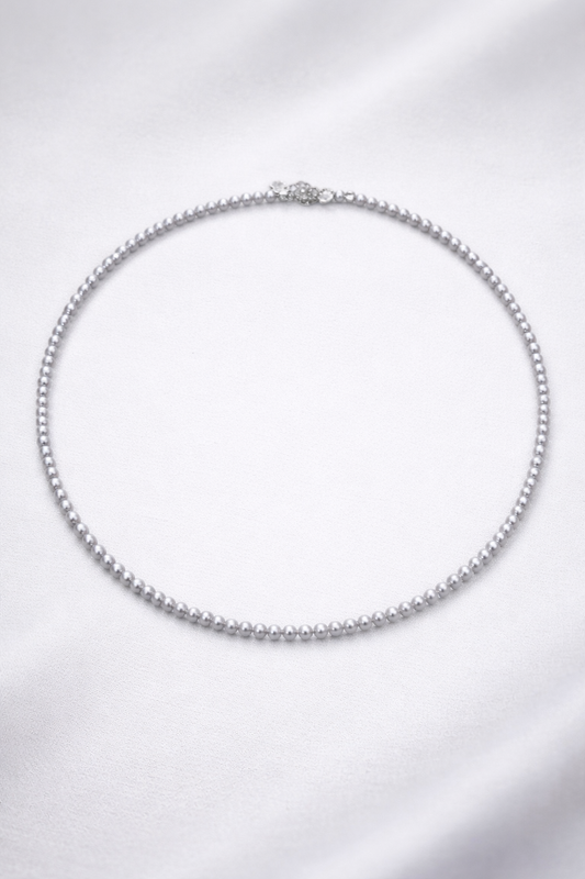 3mm 正圓灰色淡水珍珠頸鏈