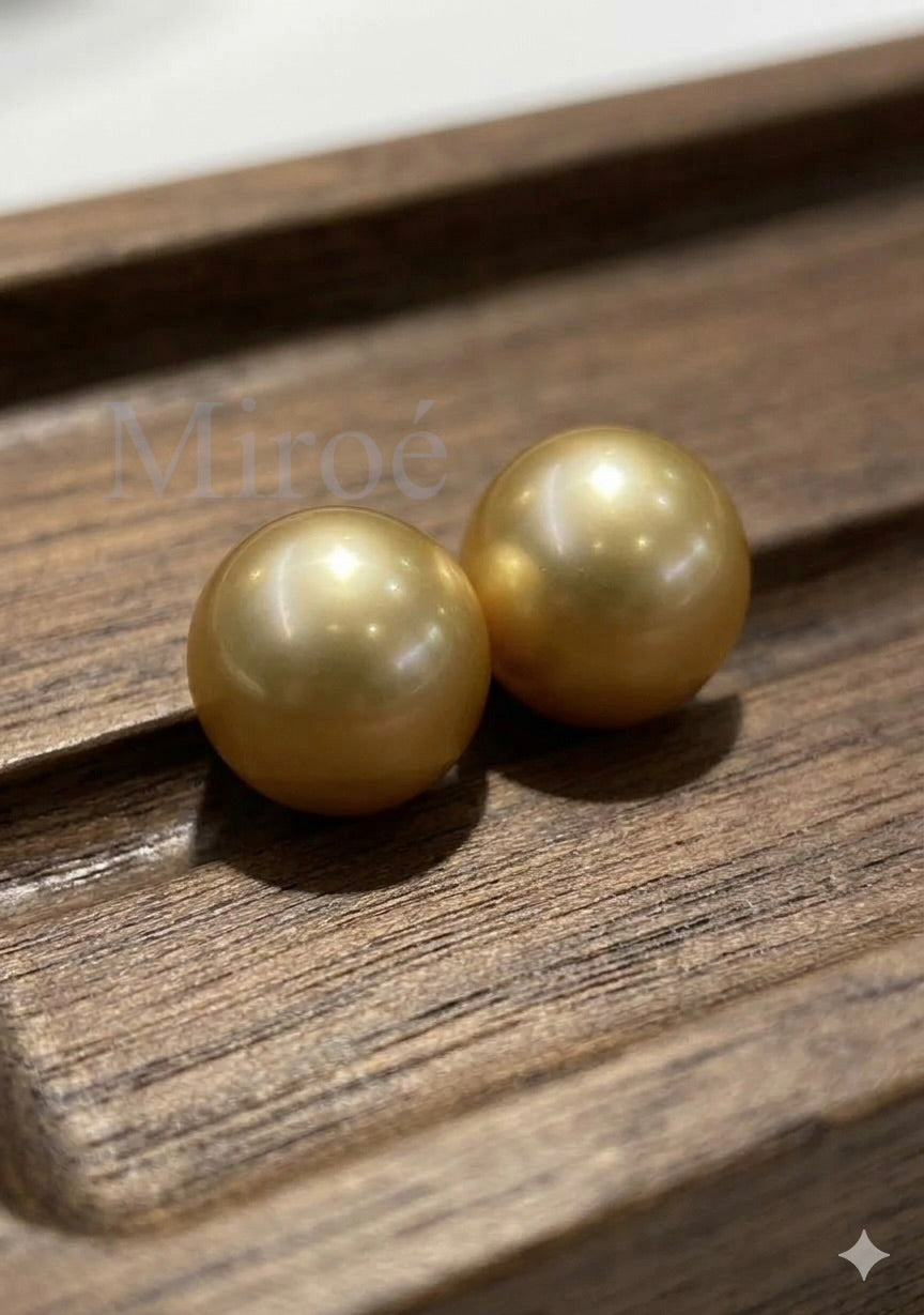 12-13mm 頂級淡水金珠耳環 