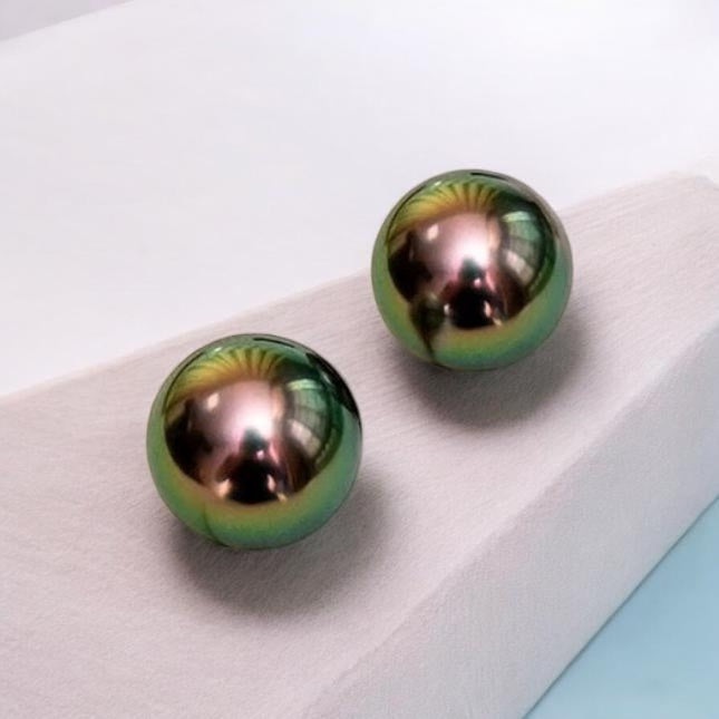 9–10mm罕有孔雀綠大溪地珍珠耳環 