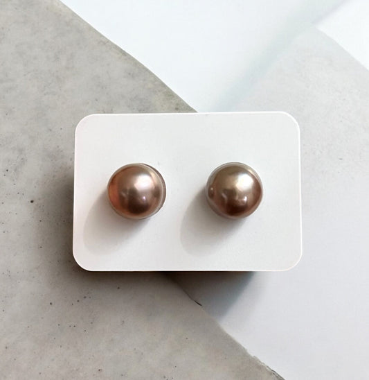 10-11.8mm Brownish-purple Metallic Edison Pearl Earring
