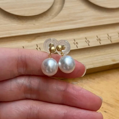 13mm South Sea White Pearl Drop Earrings -18K Gold Posts