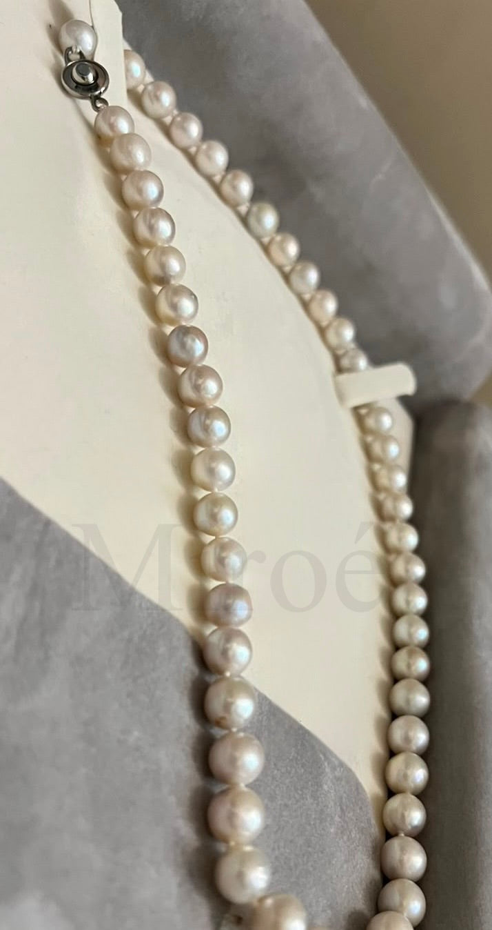 Rare Shintama Akoya Pearl Necklace | 7mm | Natural Pink-Grey Overtone | 42cm