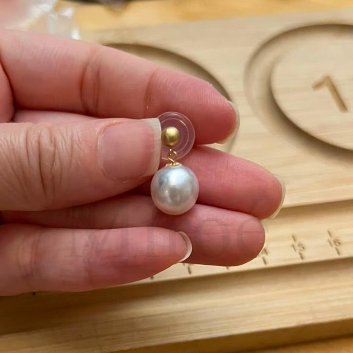 13mm South Sea White Pearl Drop Earrings -18K Gold Posts