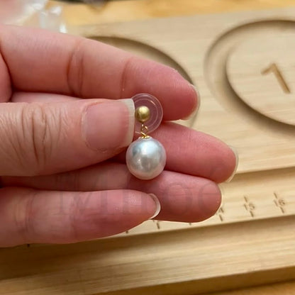 13mm South Sea White Pearl Drop Earrings -18K Gold Posts
