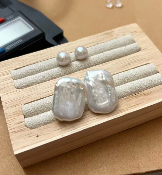 20.5 – 21 mm Baroque Block Pearl Earrings