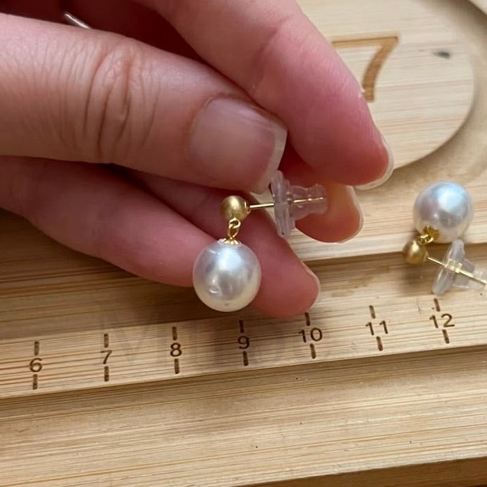 13mm South Sea White Pearl Drop Earrings -18K Gold Posts