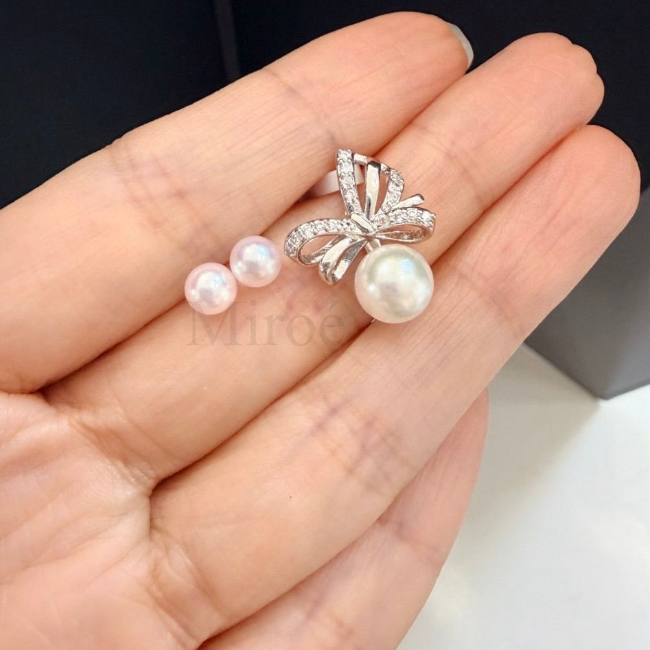 Japanese Akoya Pearl Set｜6–6.5mm Pink Earrings & 7–8mm White Pendant
