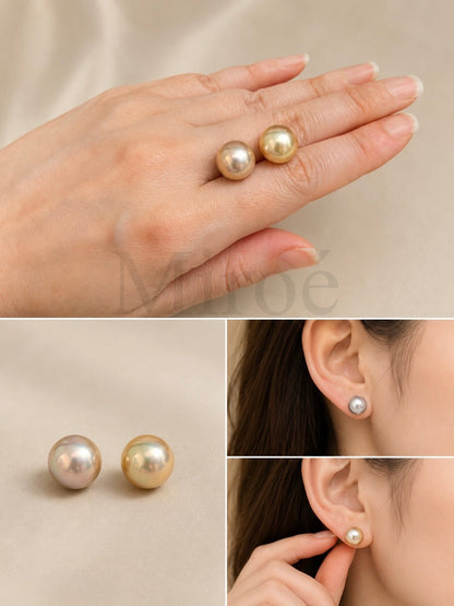 11mm High-Lustre Freshwater Champagne Overtone Pearl Stud Earrings
