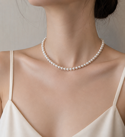 Rare Shintama Akoya Pearl Necklace | 7mm | Natural Pink-Grey Overtone | 42cm