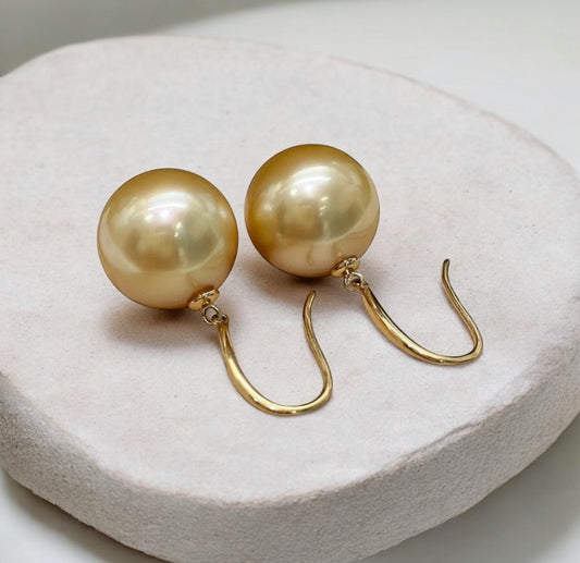 10-13mm South Sea Deep Golden Pearl Earrings Hooks Earrings （Made to you)