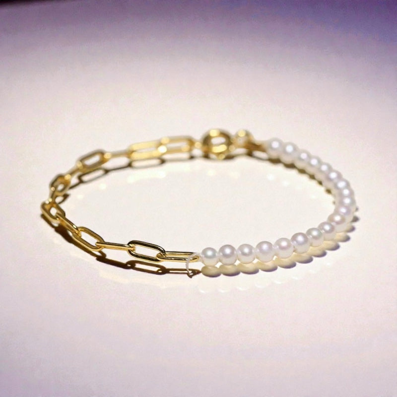 6-7mm 日本Akoya珍珠 配半錬款手鍊（Pre-Order）