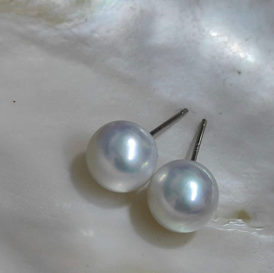 9-10mm Cold White Tone Aurora Freshwater Pearl Earrings