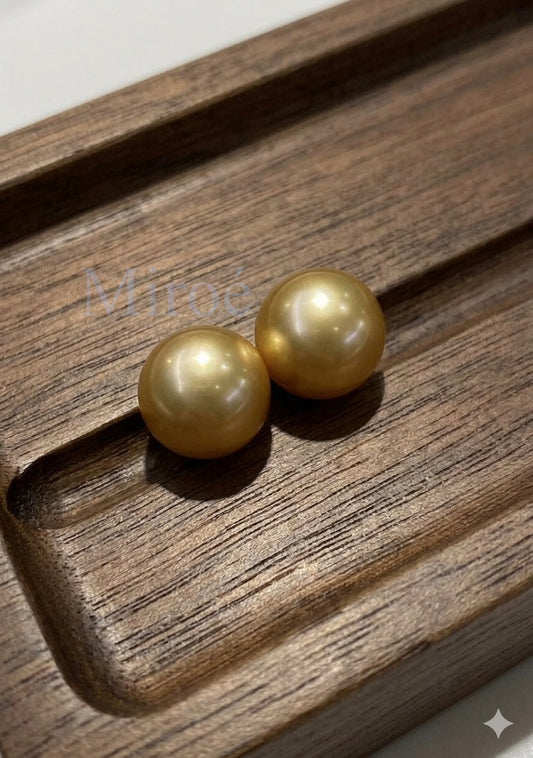 12-13mm 頂級淡水金珠耳環 