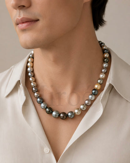 11–13mm Rare Light-Toned Tahitian Multicolour Pearl Necklace