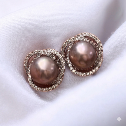 8–9mm 金屬光珍珠純銀耳環 