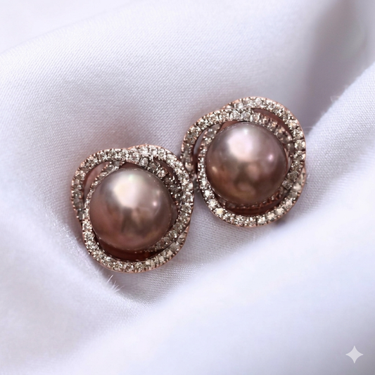 8–9mm 金屬光珍珠純銀耳環 