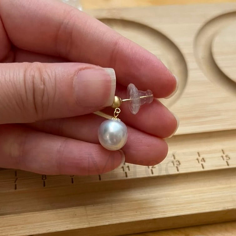 13mm South Sea White Pearl Drop Earrings -18K Gold Posts