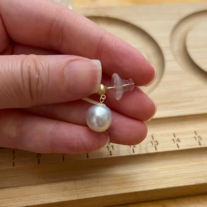 13mm South Sea White Pearl Drop Earrings -18K Gold Posts